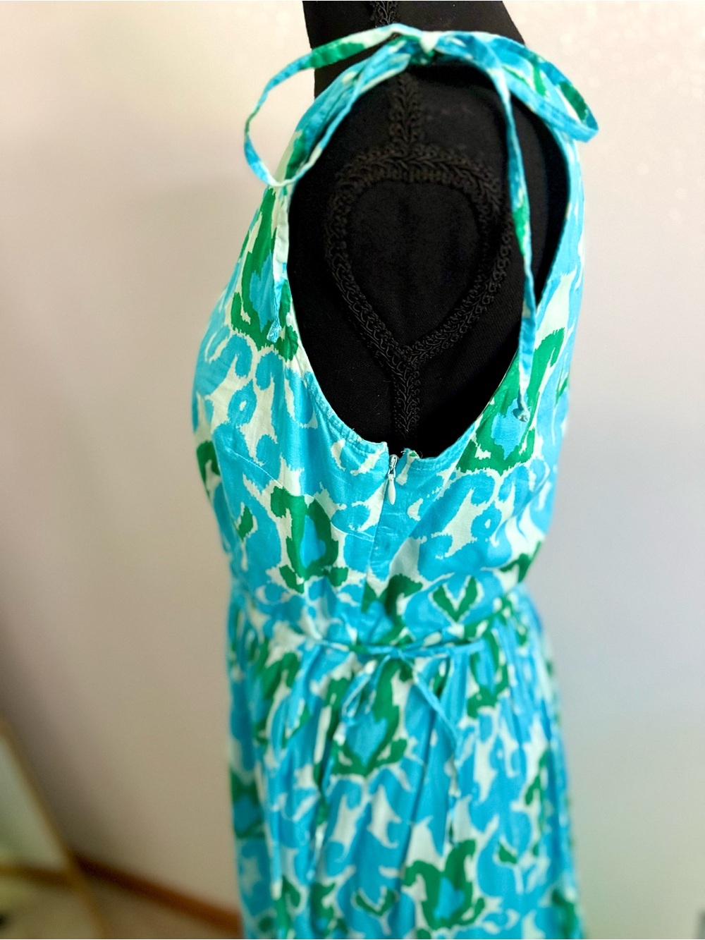 Talbots Blue Green Ikat Print Cotton Maxi Dress Size 4 - Picture 8 of 11
